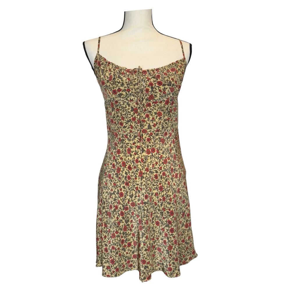 Realisation Par Inez Dahlia Dress A Line Cami Keyhole Tie Tan Floral Silk Medium